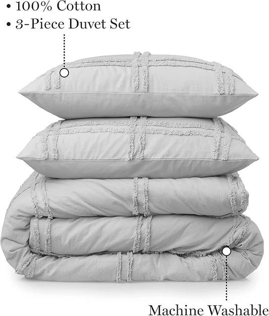 Martha Stewart Skylar Chenille 100% Cotton 3pc Set-1 Duvet, 2 Pillow Shams