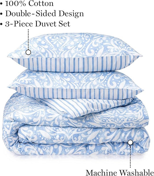 Martha Stewart Avery Medallion 100% Cotton 3pc Set-1 Duvet, 2 Pillow Shams