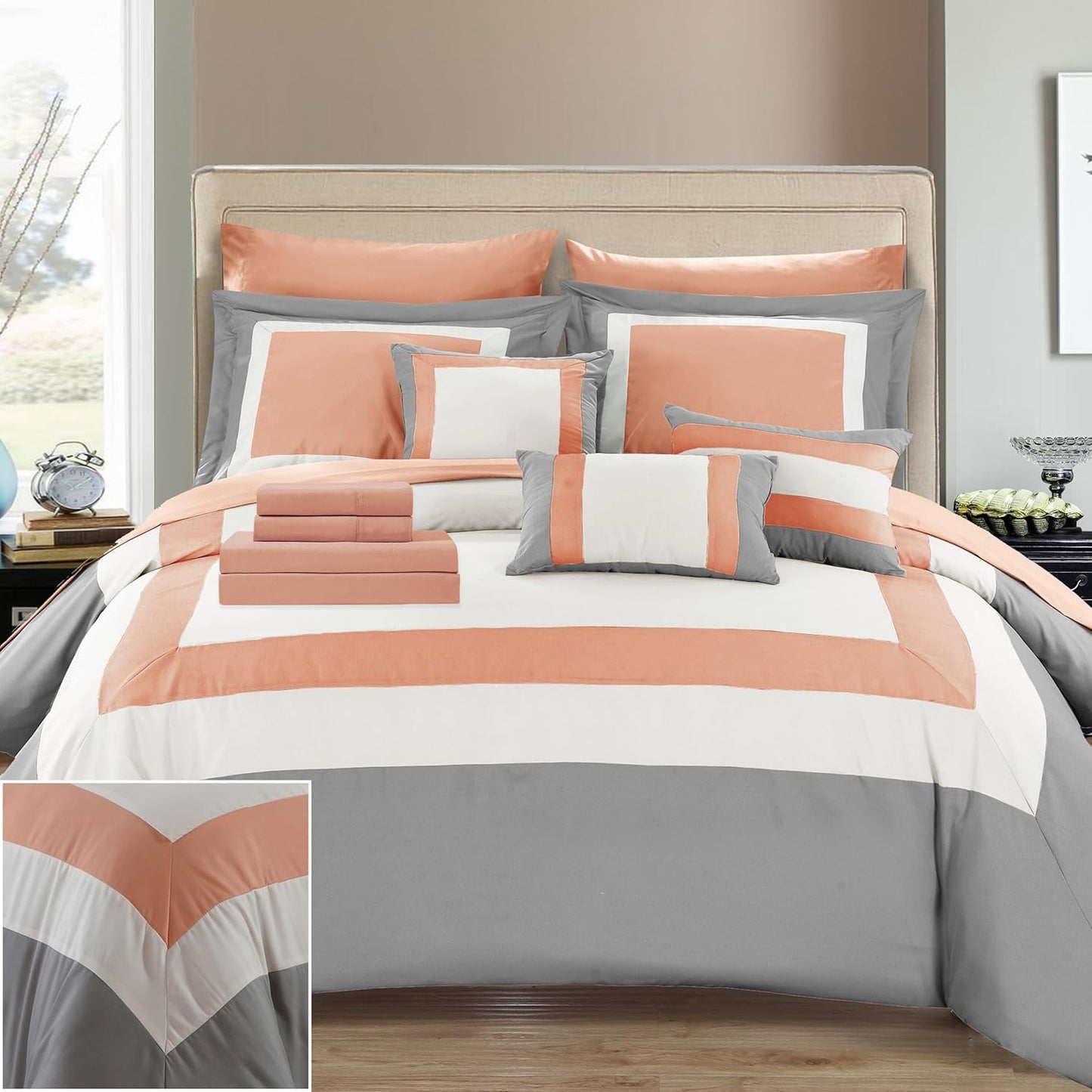 BED IN BAG Chic Home Duke 10 PC Comforter Set, Shams, Decorative Pillows, Sheets