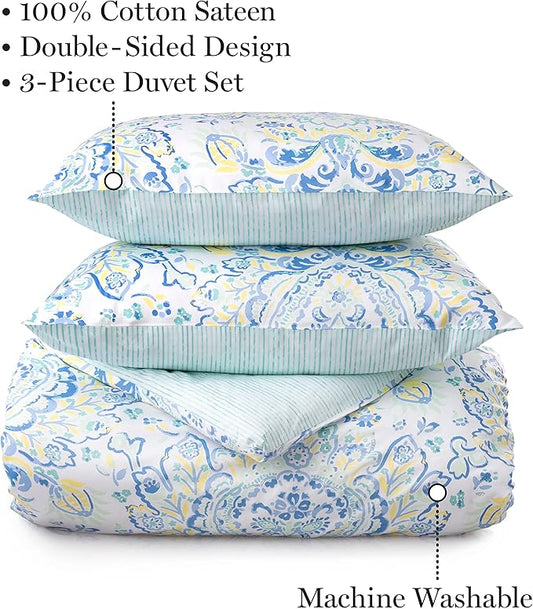 Martha Stewart Yasmin 100% Cotton 3pc Set-1 Duvet, 2 Pillow Shams