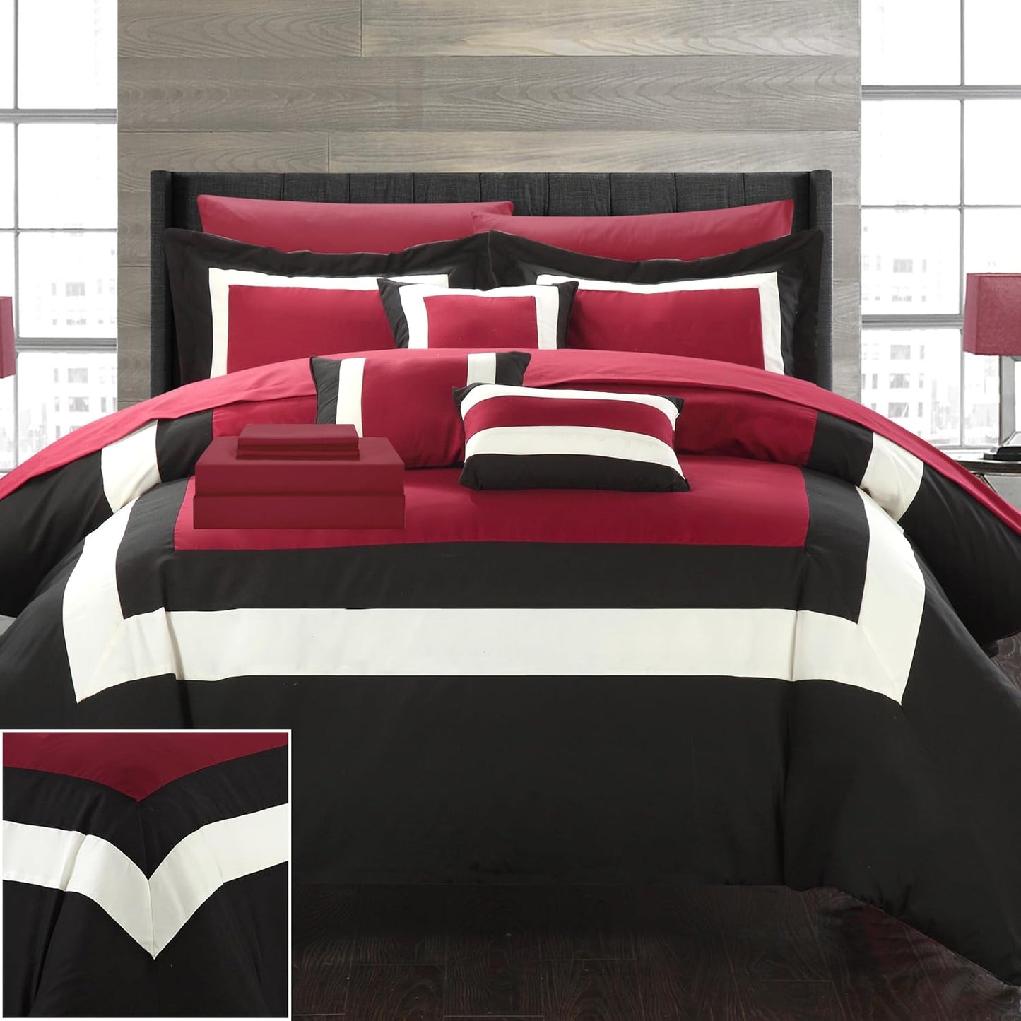 BED IN BAG Chic Home Duke 10 PC Comforter Set, Shams, Decorative Pillows, Sheets