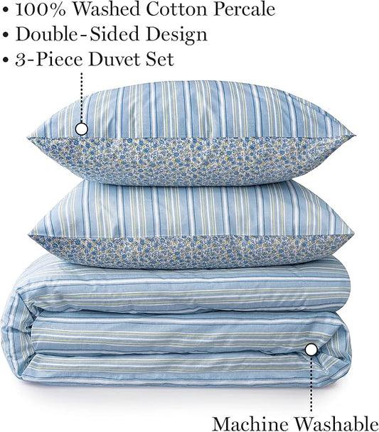 Martha Stewart Arielle 100% Cotton 3pc Set-1 Duvet, 2 Pillow Shams