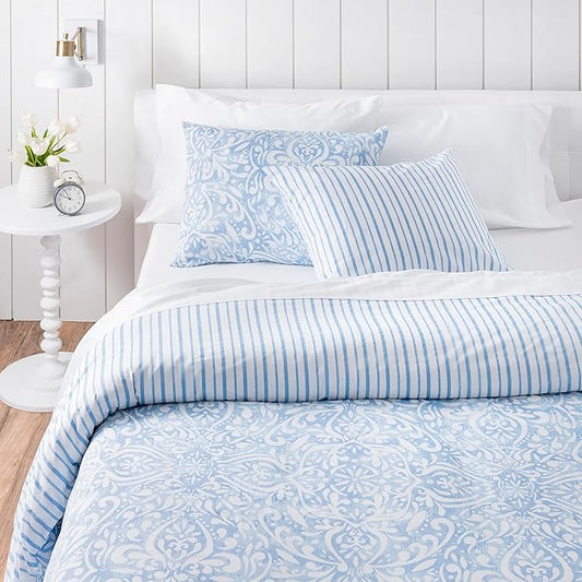 Martha Stewart Avery Medallion 100% Cotton 3pc Set-1 Duvet, 2 Pillow Shams