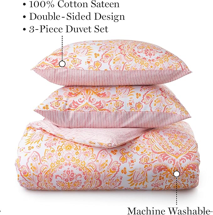 Martha Stewart Yasmin 100% Cotton 3pc Set-1 Duvet, 2 Pillow Shams