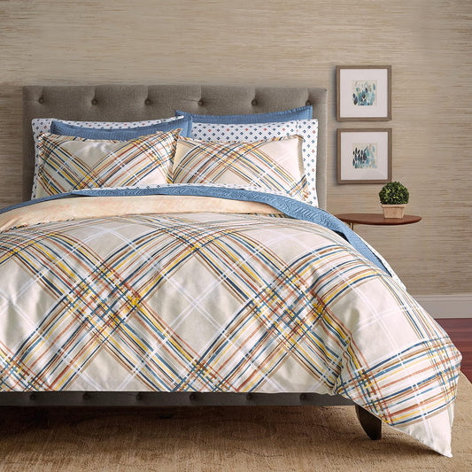 Scott Living Hollis Cotton 3pc Set-1 Duvet, 2 Pillow Shams, Full/Queen, King