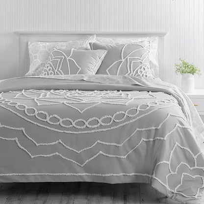 Martha Stewart Sophia Medallion 100% Cotton 3pc Set-1 Duvet, 2 Pillow Shams